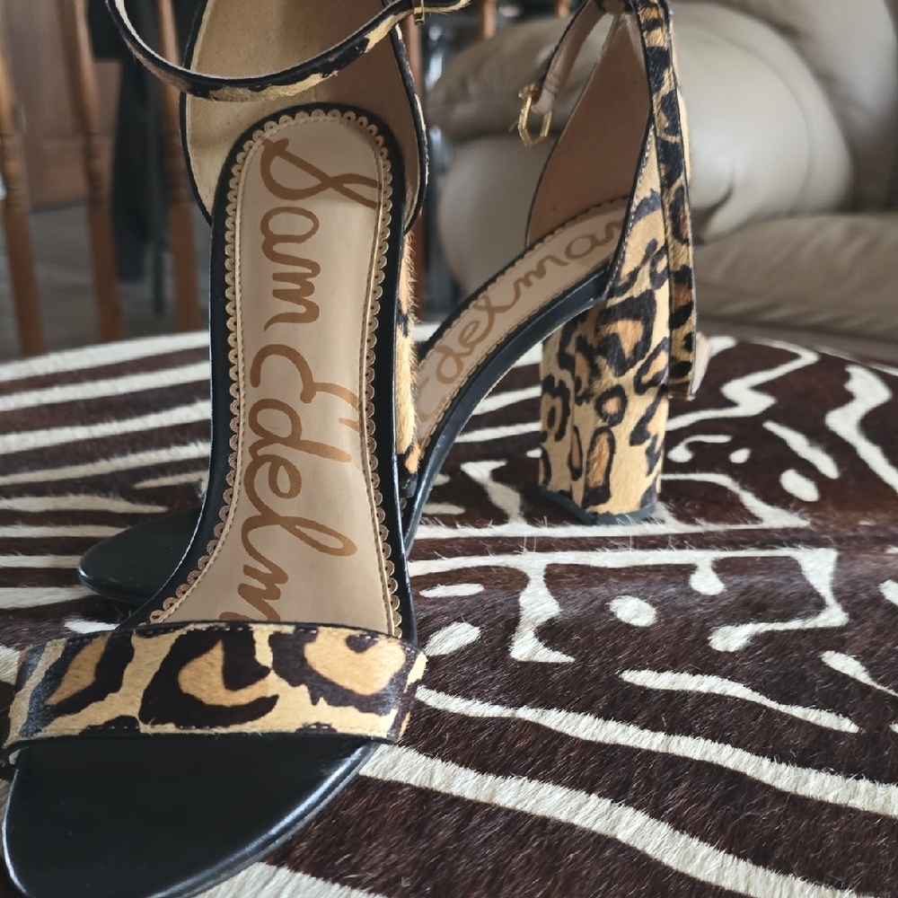 Sam Edelman Brown and Black Heels with Leopard Print